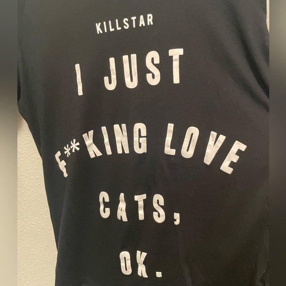 Killstar Women Tshirt I Just Love Cats Small Goth Grunge Alternative 100 Cotton - Picture 2 of 10